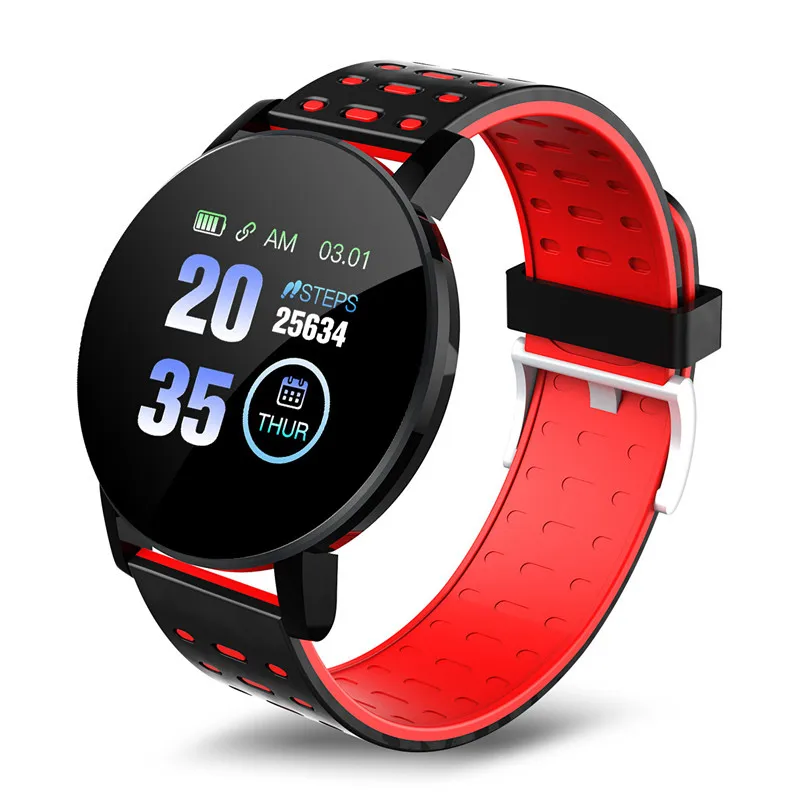 

119 Plus Smartwatch Sport Wristbands Fitness Tracker Sleep Monitor Round Color Screen Smart Bracelet Fitness Watch, Black, blue, purple