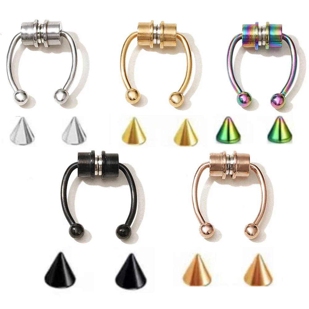 

Magnetic Septum Fakes Nose Rings Horseshoe Nose Rings Hoops 316L Stainless Steel Reusable Nose Cuff Non Piercing for Women Men, Sliver gold rose gold black multi