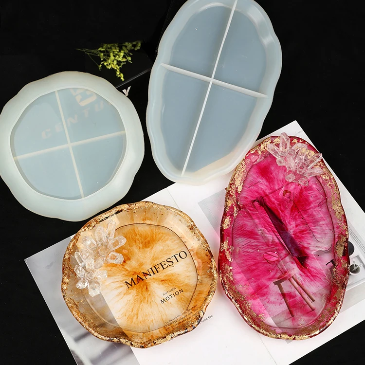 

A173 Cosmetic tray mold decorative tray silicone mold oval round plate mold, Random