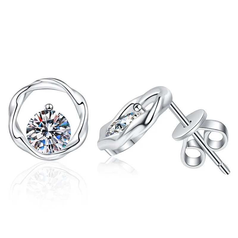 Factory Wholesale 925 Sterling Silver Mobius Moissanite Stud Earrings D Color 5mm 0.5 Carat for Women