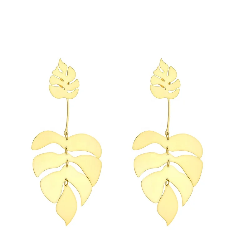 

High Quality 18K Gold Plating Stainless Steel Jewelry Dangle Leaf Earring For Women Drop Earrings EB191061