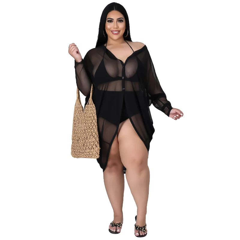 

Clothes woman big size size dress Sexy thin see-through shirt robe cos women