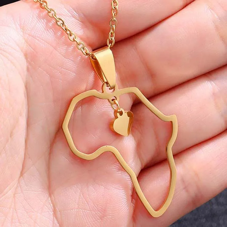 

Fashion Personalized Custom Cross Heart Stainless Steel African Queen American Gold Plated Africa Map Pendant Necklace, Gold, silver, rose gold