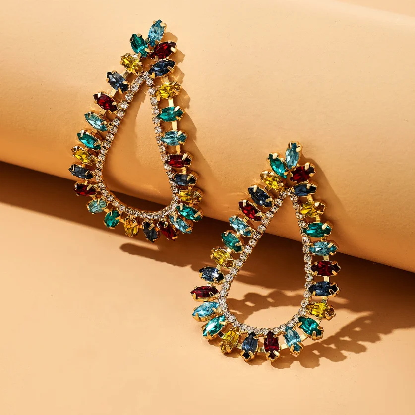 

Kaimei 2021 new Spring and summer crystal rhinestone drop earrings geometric gold plated women full diamond pendant earrings, Many colors fyi