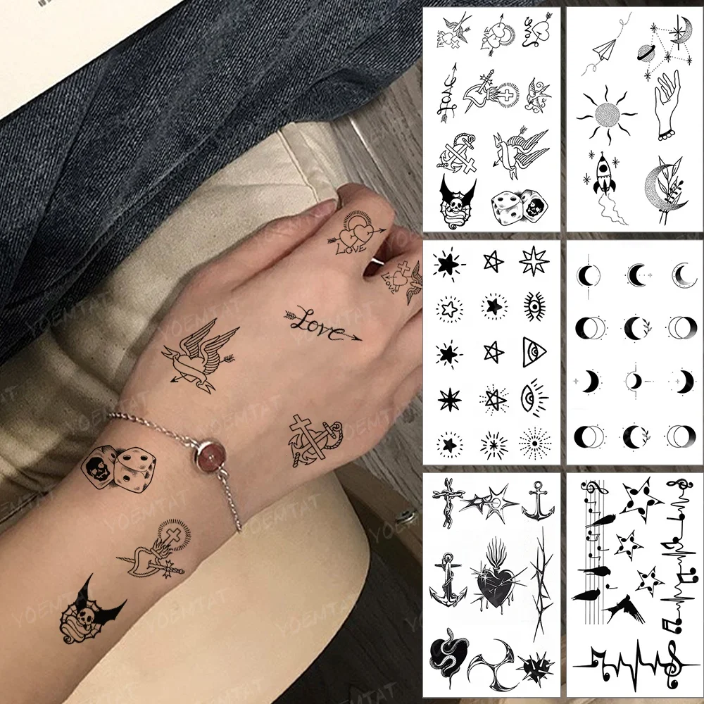 

High Quality black tiny realistic hand tatoo letter art temporary tattoo sticker stickers, Cmyk