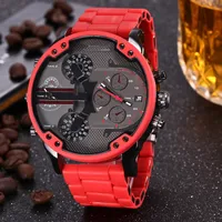 

Brand Dual Time Display Business Watches Large Dial for Men Red Steel Strip Sport Quartz Chronograph Watch Dz Style 7370