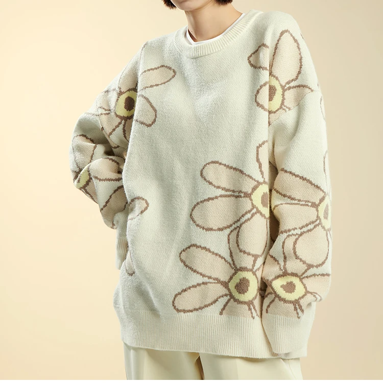 

Kingsun 100% cotton knitwear men winter custom jacquard autumn flower sweater for male, Customized color