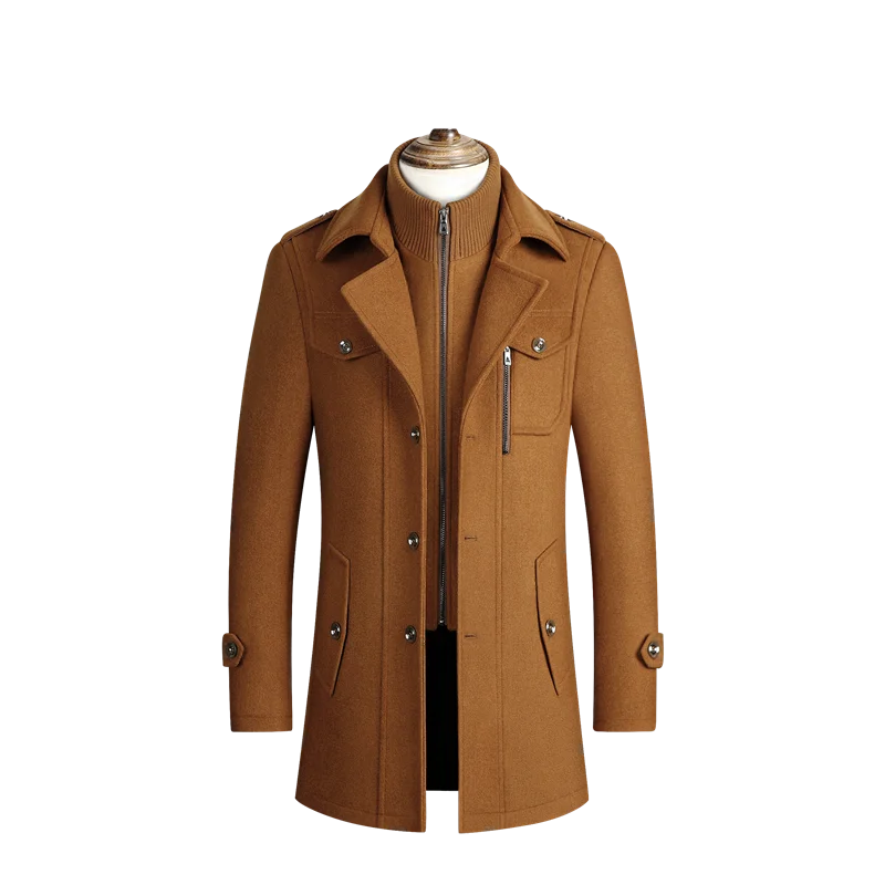 

Drop shipping Newly designed solid wool coat slim fit single breasted winter long men's coat, Reference picture