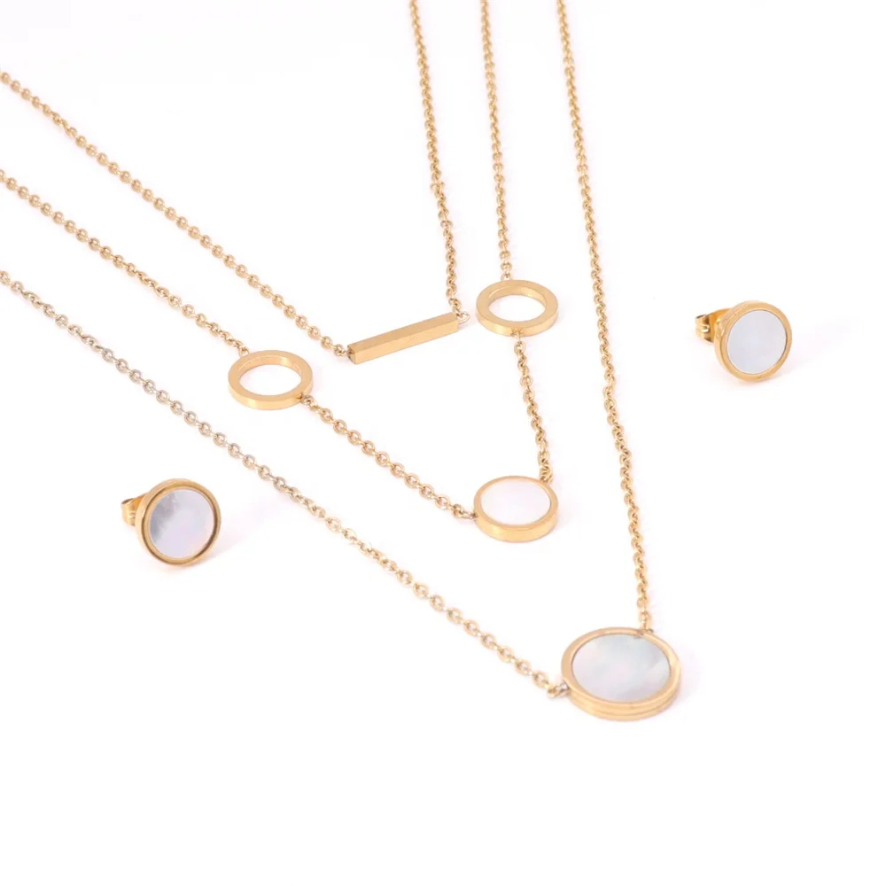 

Classic Jewelries Gold Shell Color Set Circle Girl Black Agate Stone Wholesale Women's Jewelry