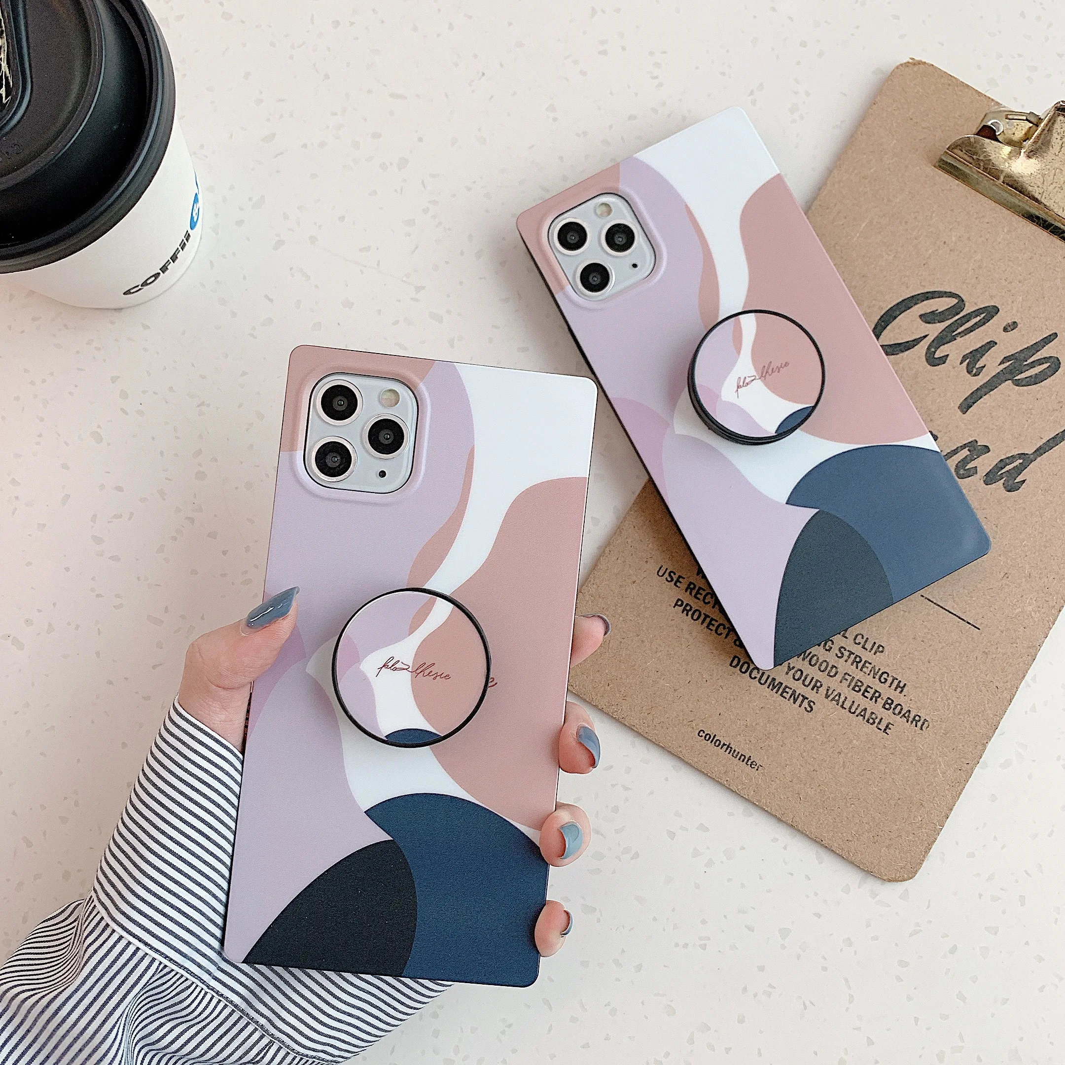 

Holder Square Phone case for iPhone 12 Pro Max Mini Nordic illustration Mobile Phone Case Soft TPU Back Cover, 1 colors optional