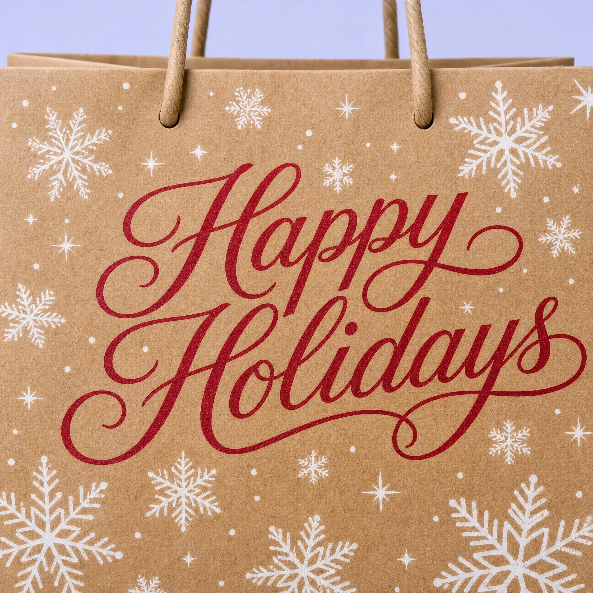 Festive Happy Holidays Script & Snowflake Details Close-up