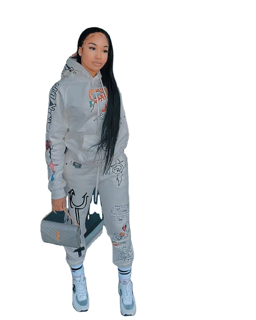 

Spring Two Piece Set Fall Streetwear Women's Hoodies Floral Printed Sweatshirts Jogger 10 Colors women sportswear set