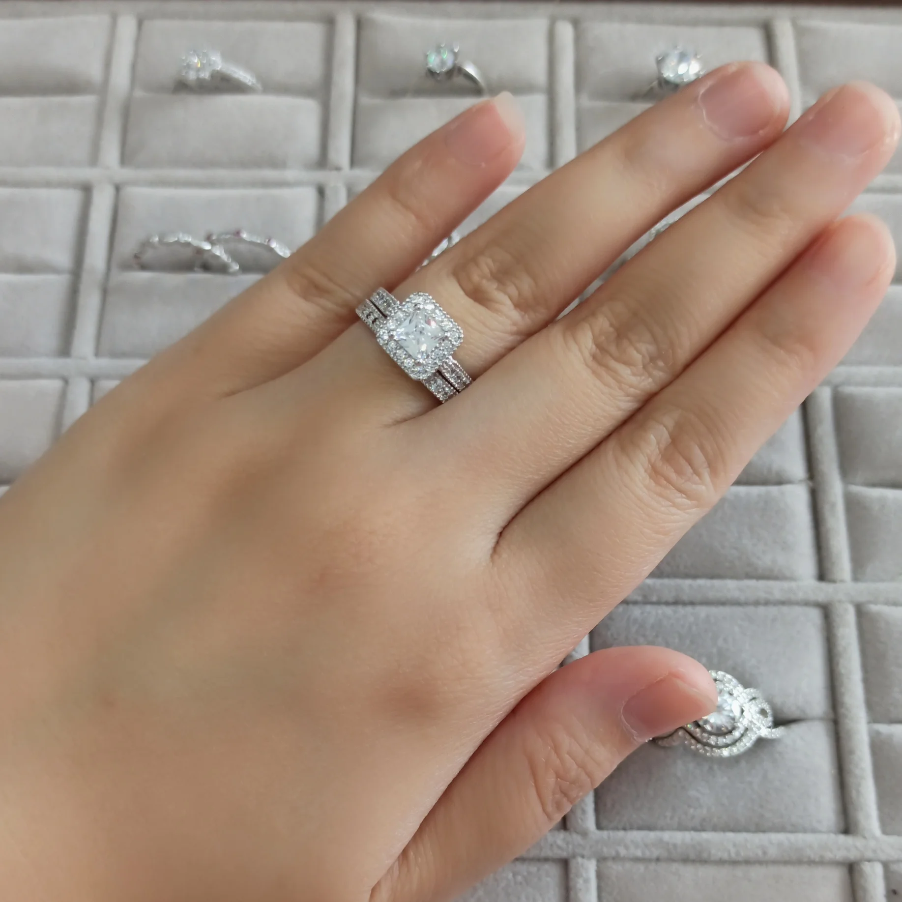 Women 2.5mm Cubic Zirconia Rings Set Half Eternity Ring Wedding Band 925 Sterling Silver