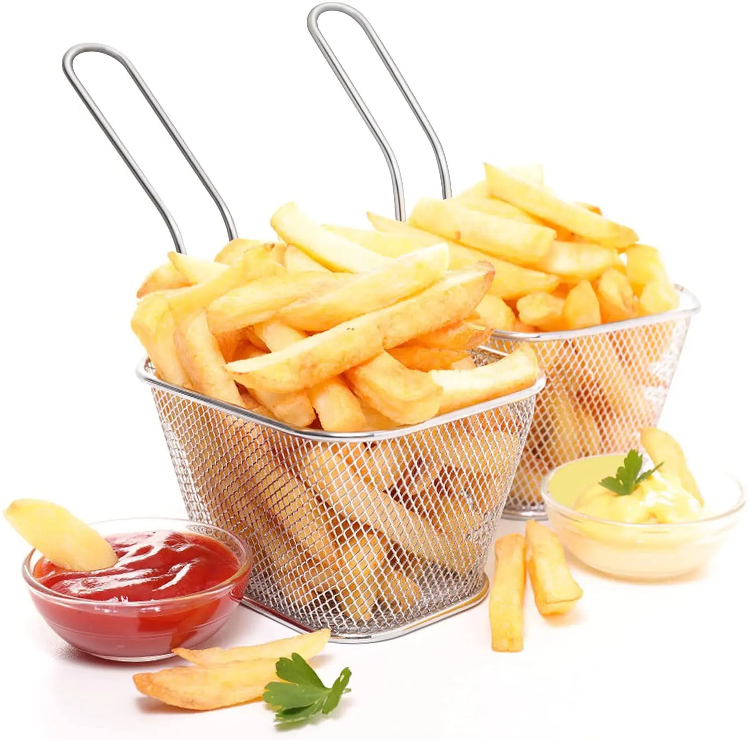 

Manufacturer Stainless steel mini square french Fry Serving Basket for Deep Fat Fryer French Fries Holder Oil Filter, Customized color