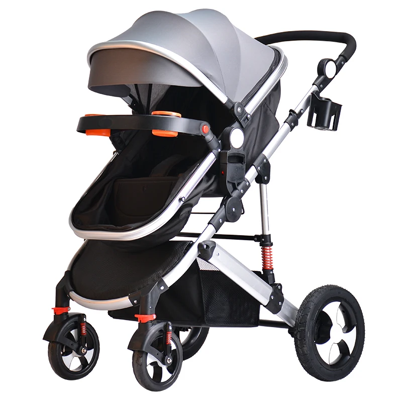 
Pram Baby 2 in 1 Carriage with Convertible Reversible Bassinet & Shock Absorber for Infant Newborn Sit and Sleep Stroller   Gray 