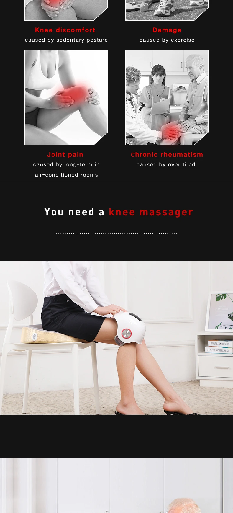 HEZHEGN New Electric Knee Massage Machine With Air Compress,Heating,Vibration,Pulse for Joint Pain Relief Physical Therapy