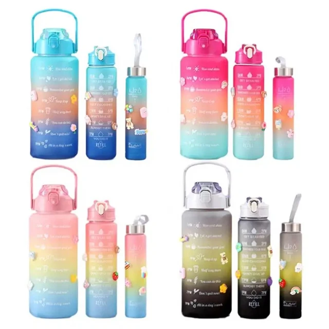 

2L Large Capacity Water Bottle With Straw With Time Marker Frosted Cup Girls Large Portable Travel Bottles Sports Fitness Cup