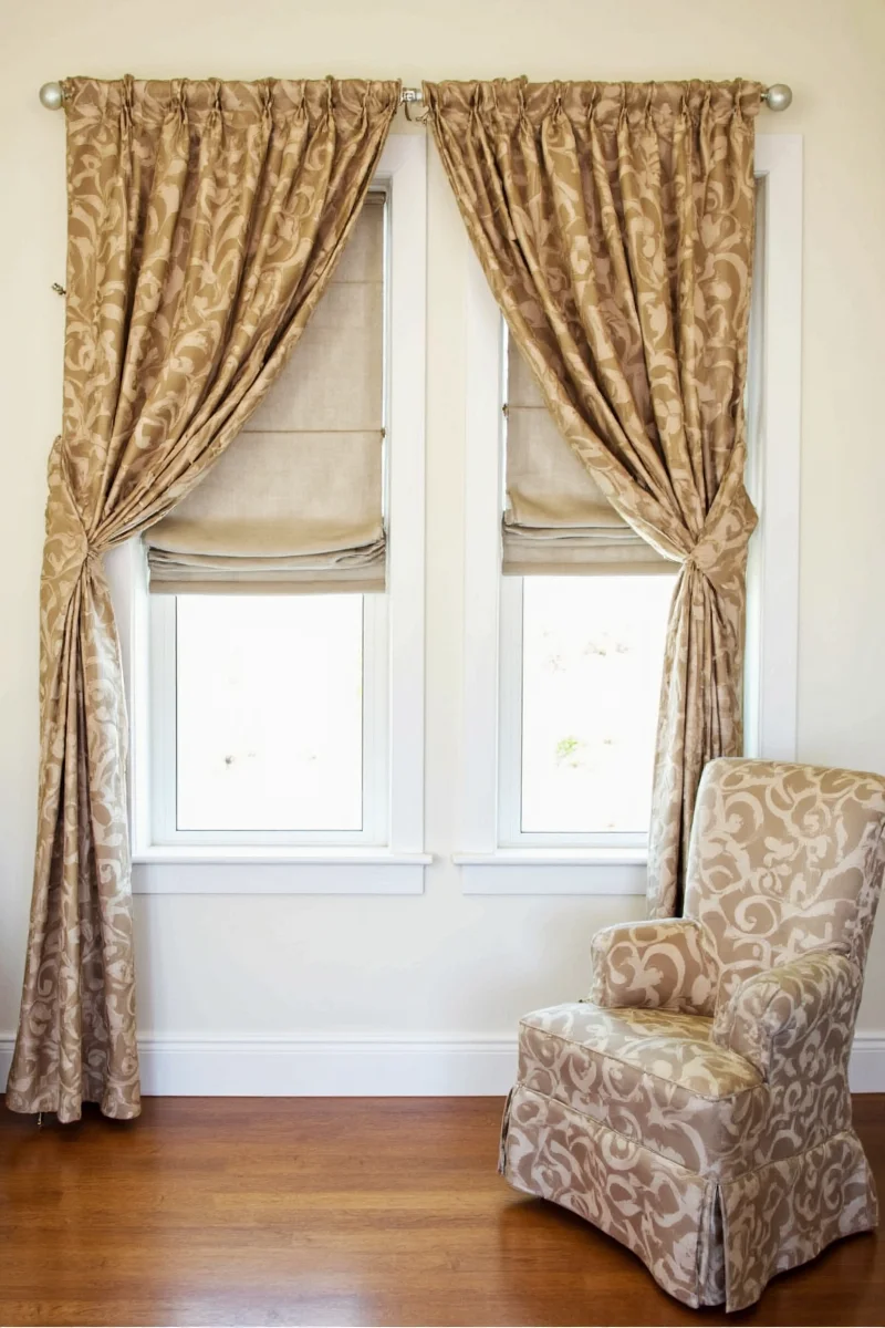 Home Office with Curtains and Plantation Blinds