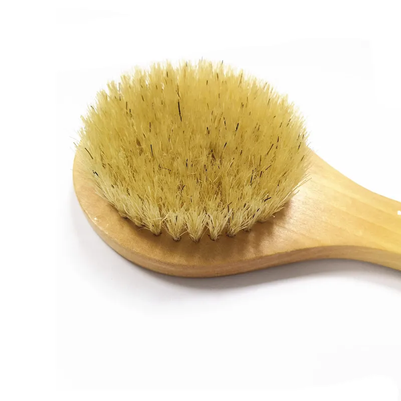 

OEM detachable long handle natural bamboo wooden bath brush dry body brush set, Natural color