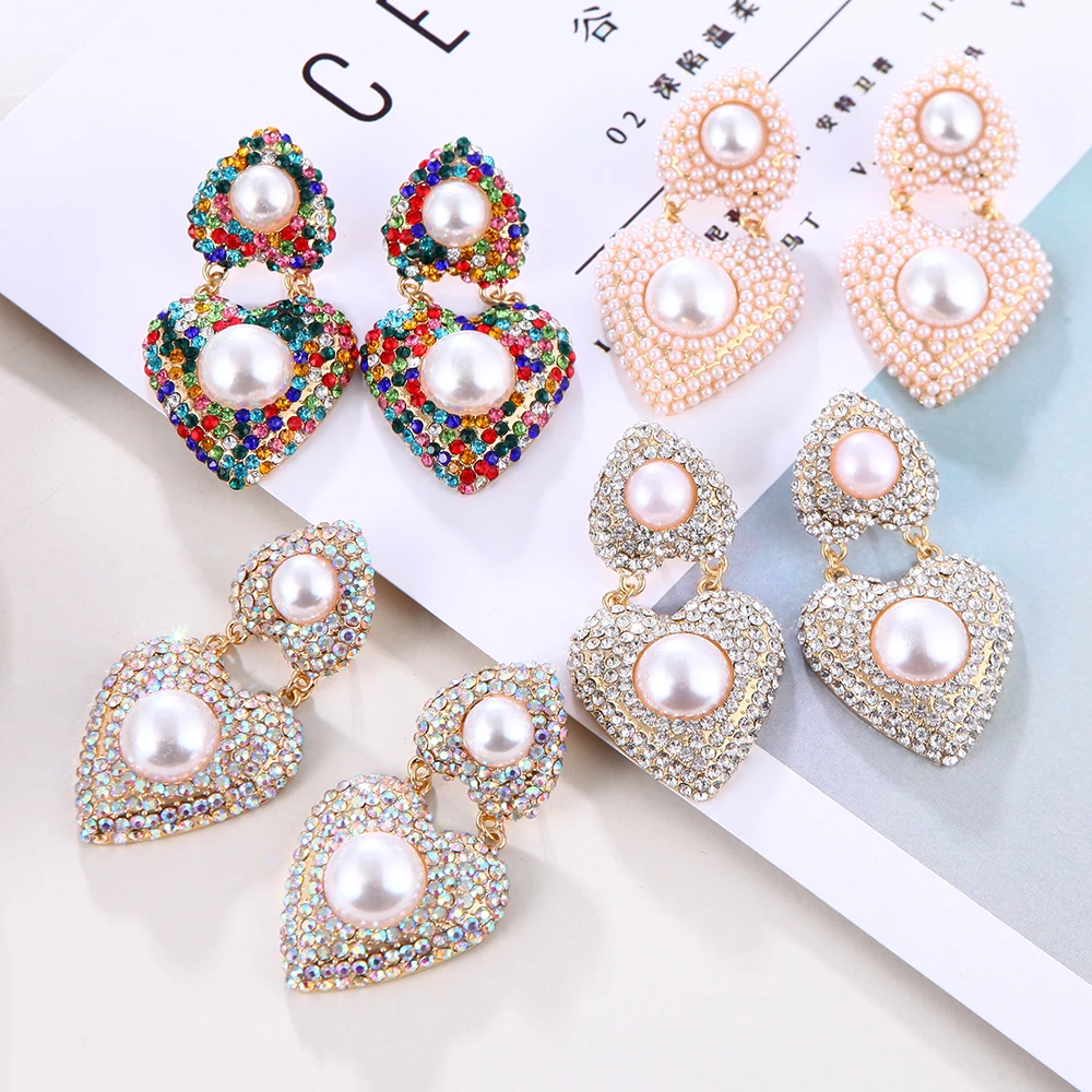 

Kaimei High-Quality Fashion Trend Jewelry Accessories For Women New Design Colorful Crystals Heart Metal Gold Drop Earrings, Many colors fyi