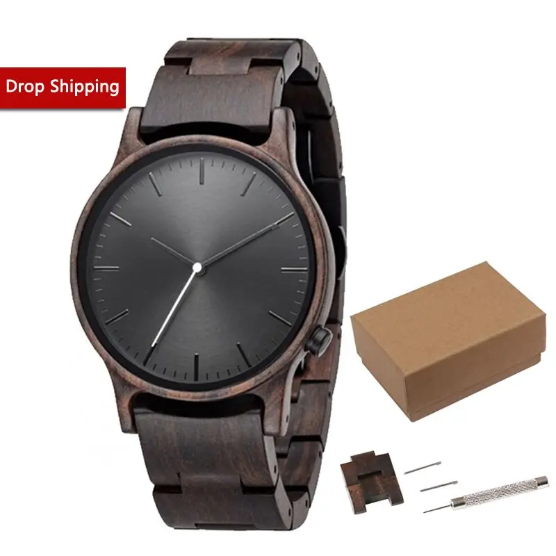 

2019 quality luxury factory wholesale low MOQ waterproof Japan movement mens wood bamboo custom watches with private logo, Black sandalwood and zebra wood