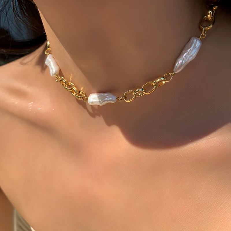 

Beaded Baroque Pearl Necklaces Natural Freshwater Pearl Necklaces for Women Circle Chain Minimalist Elegant Necklace