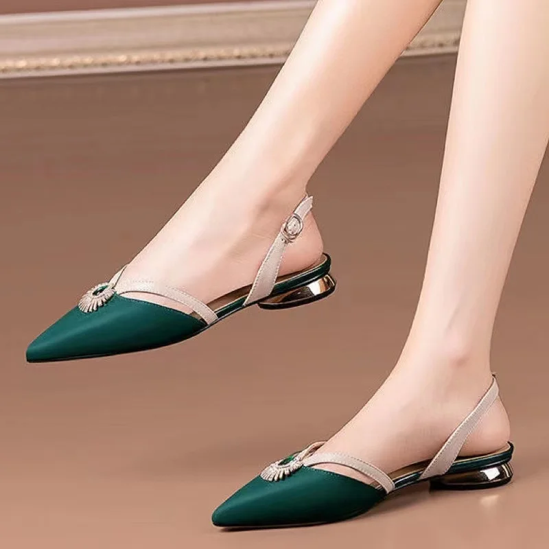 

Mujer Bling Rhinestone Green Elegant Women Wedding Low Heels for Ladies Pumps Shoes