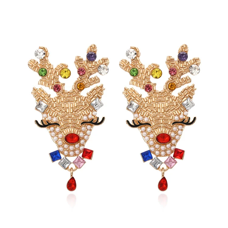 

Creative Christmas Earrings Exaggerated Alloy Diamond Elk Earrings Female Animal Pearl Earrings, Picture shows