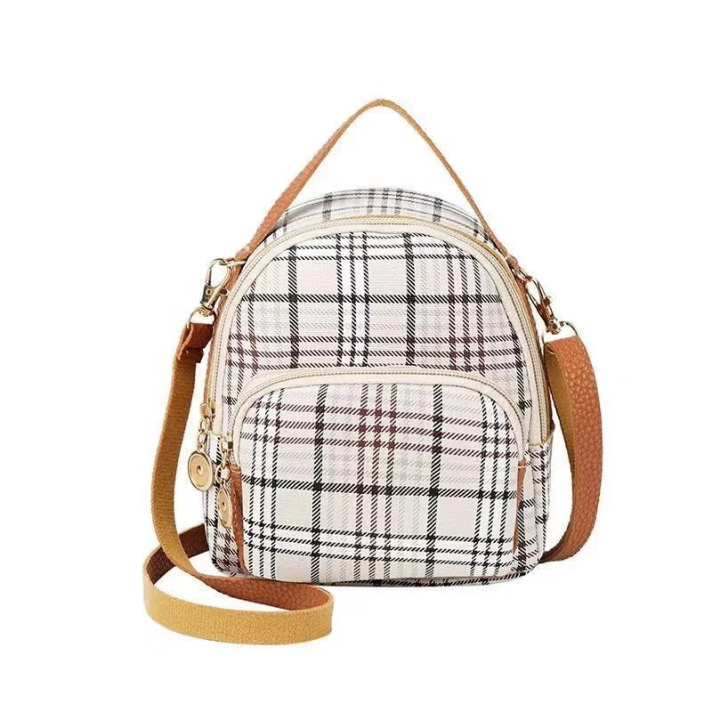 

TikTok Net Red Printed Plaid PU Leather Mini Backpack Fashion Trend Retro Backpack for Girl Women, As shown or custom