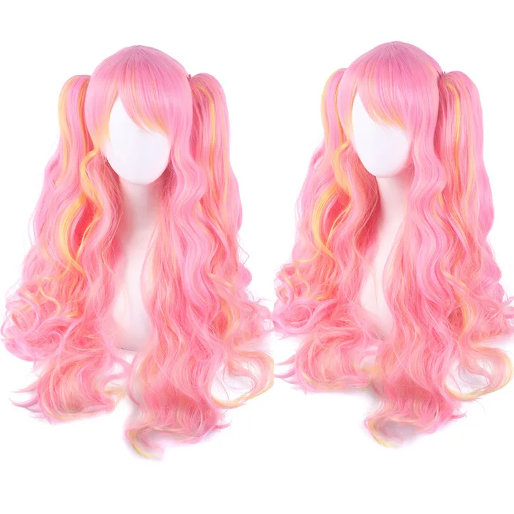 

Girls Party Beautiful Cute Multi Color Lolita Long Curly Ponytails Cosplay Wig With Clip, Picture color