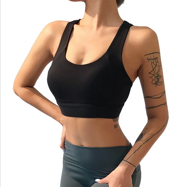 

New Double Shoulder Straps Cross Beautiful Back Sports Bra One-Piece Gathered Yoga Underwear Running Fitness
