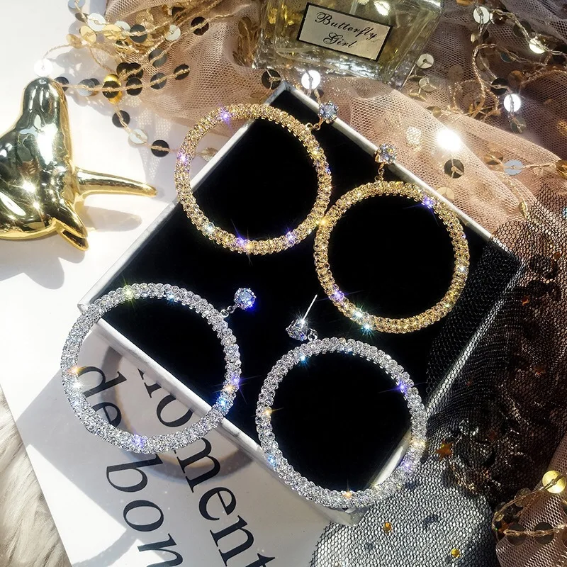 

Jachon 2021 Fashion Bling Bling Big Hollow Round Circle Crystal Earrings for Girls Party