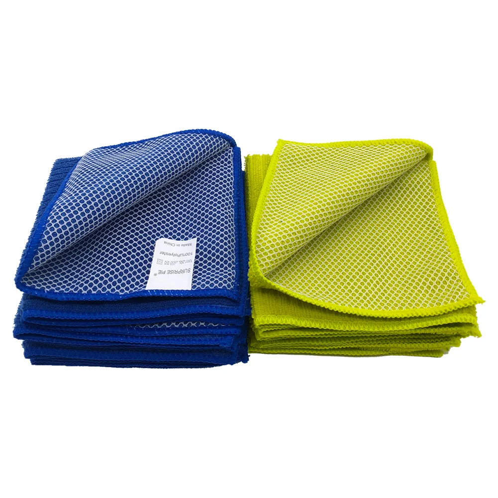 

Microfiber Cleaning Cloth With Net Poly Scour Side Green and Blue Color 220GSM 30*30CM Super Cleaning Microfiber Washing Cloth, Blue and green