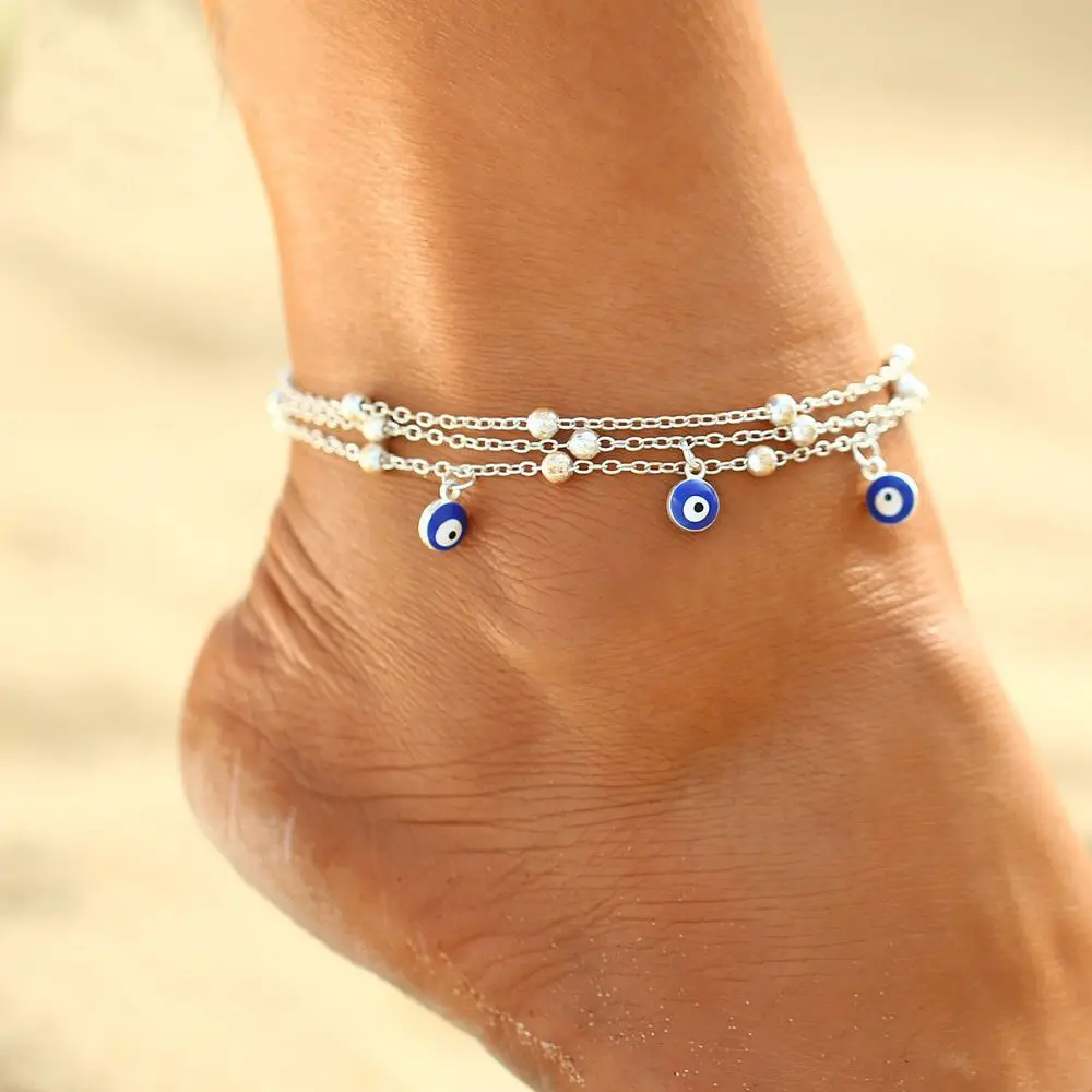 

Gold plated anklet with charms blue turkish evil eye anklet designer chain evil eye anklet jewelry ankle bracelet for women 2022