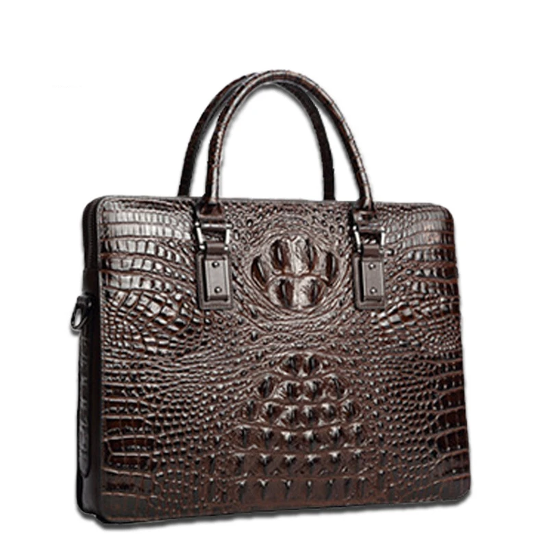 

Customized durable Crocodile texture Briefcase leather men's laptop bag portable business bag, Black/brown