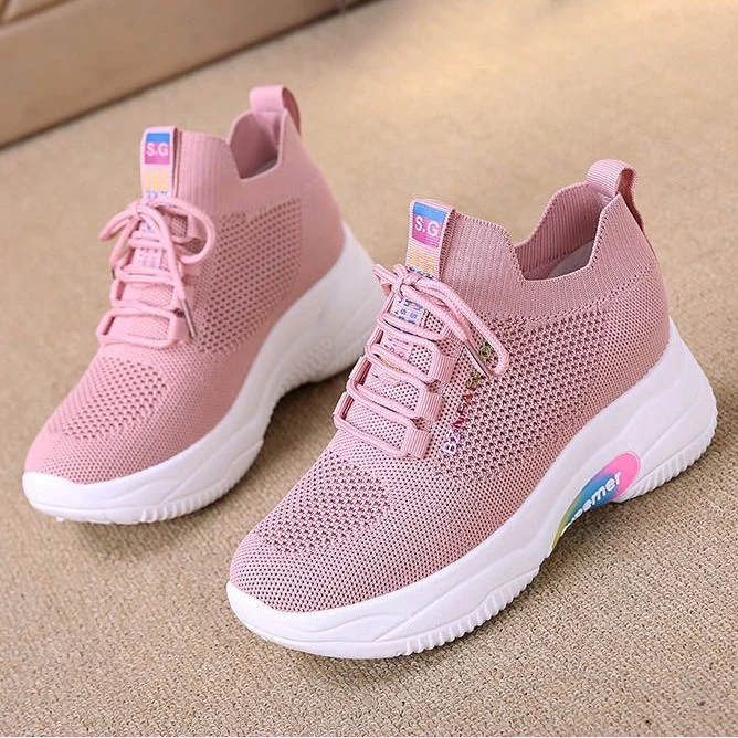 

Best Selling height increase women's walking casual shoes, Black white pink