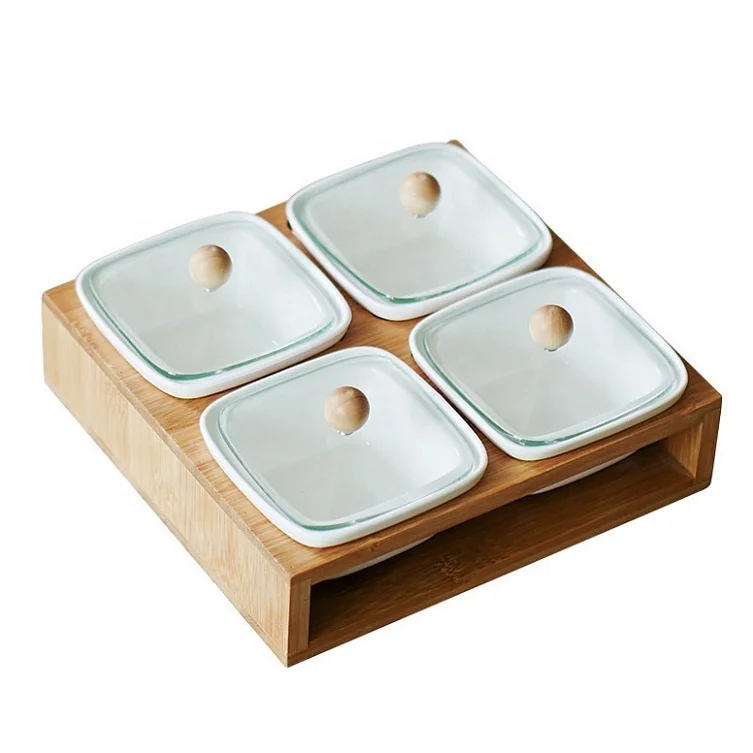 

Ceramic dried fruit box European creative compartment with lid snack candy nut plate, White/green