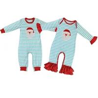 

long sleeve sibling sassy boutique 100% cotton snaps baby girls and boys kids jumpsuits soft cheap stripe christmas santa romper