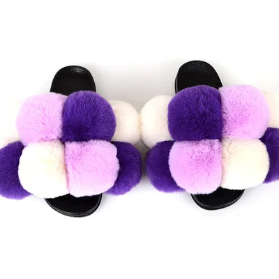 

Newly designed Wholesale Faux Fur Pompom Faux Fur Pompom indoor slippers, As photo