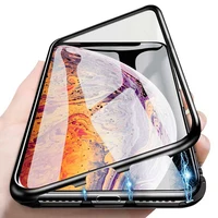 

OTAO Metal Magnetic Adsorption Mobile Cover For iPhone 11 Pro XS MAX XR X 8 7 Plus Fundas Para Tempered Glass Magnet Ponsel Case