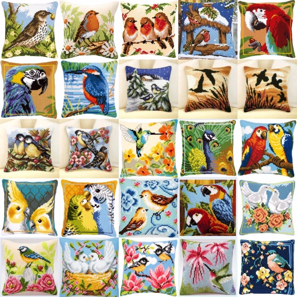 

Bird DIY Needlework Kit Acrylic Yarn Embroidery Pillow Tapestry Canvas Cushion Front Cross Stitch Pillowcase