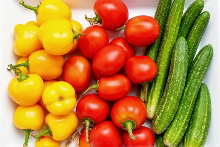 Side-by-side comparison of various botanical fruits commonly used as vegetables in cooking including peppers, tomatoes, and cucumbers