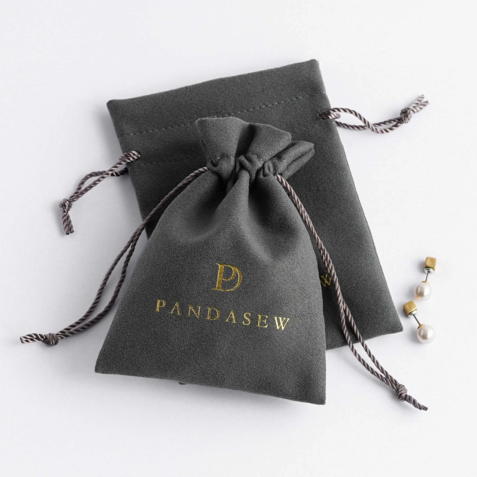 

PandaSew custom logo printed small mini velvet suede drawstring jewelry pouch bag, Customized color
