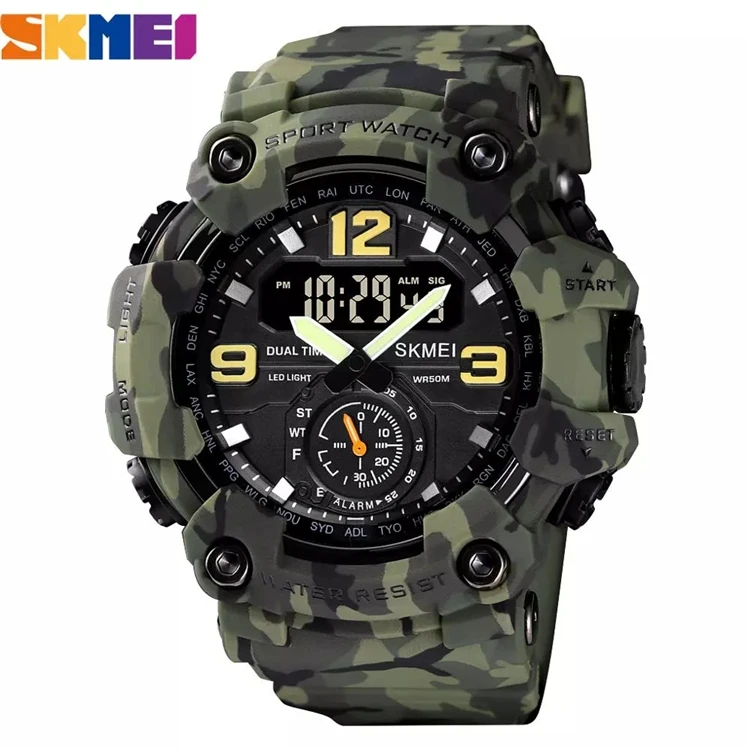 

SKMEI 1637 Japan Movement 3 Time Dual Display Analog LED Electronic Quartz Wristwatch Military Men Sports Watches