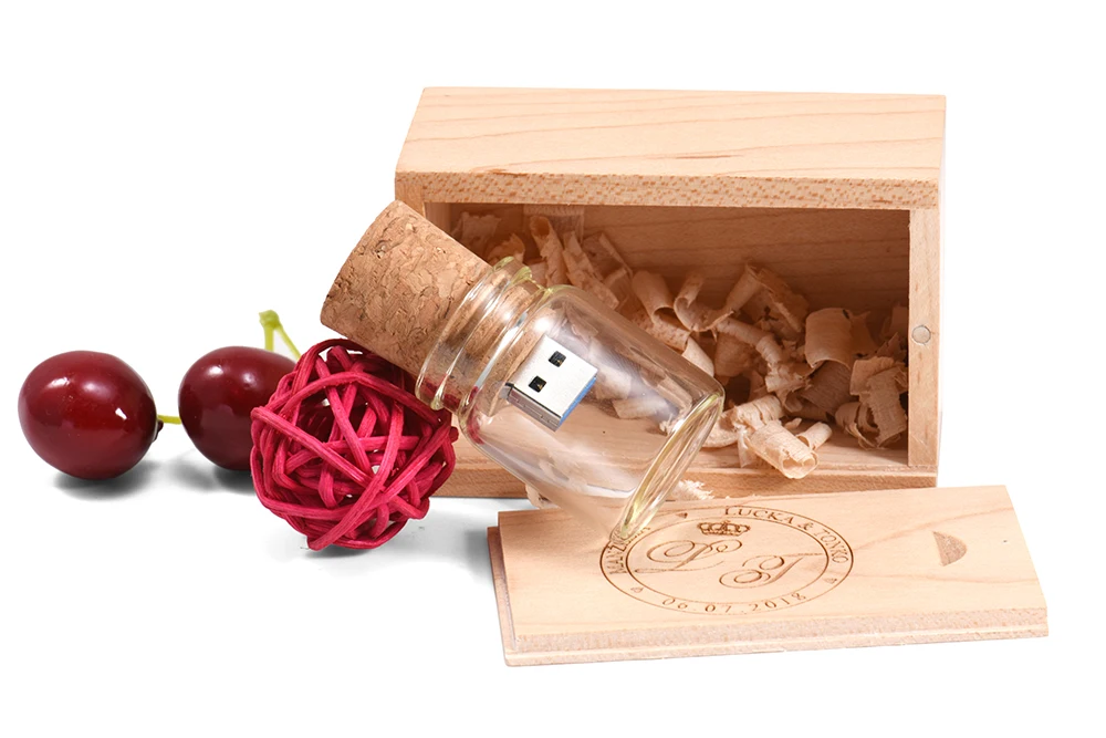 USB 3.0 wooden slider box + drift bottle model USB flash drive 4GB 8GB 16GB 32GB 64GB 128GB Pendrive stick Custom LOGO - ANKUX.COM