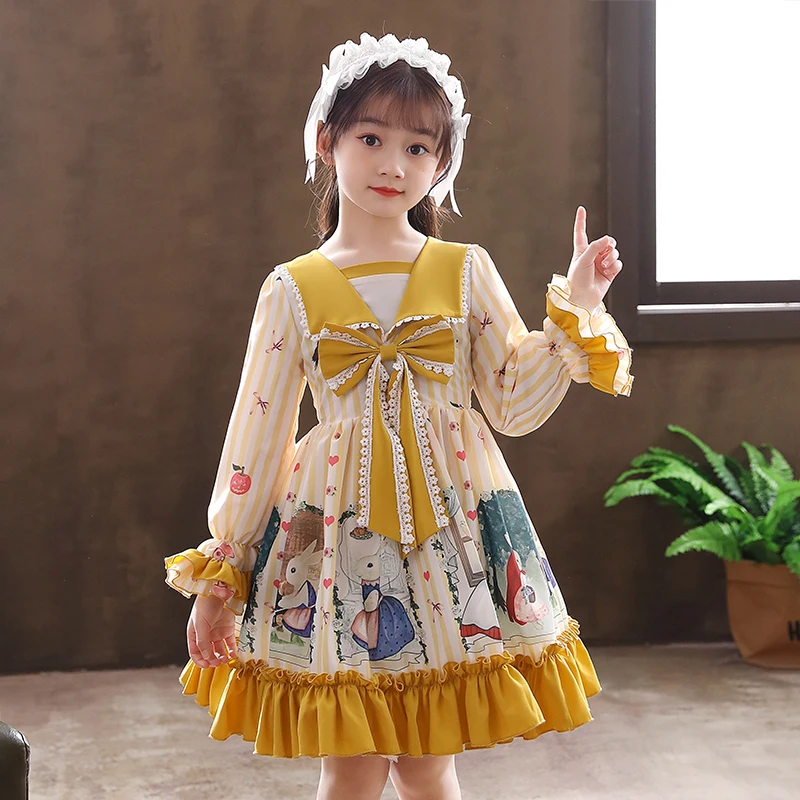 

New golden girl Lolita Dress Baby's birthday princess dress for girl sweet cute cartoon casual night party dress of 2-12Y