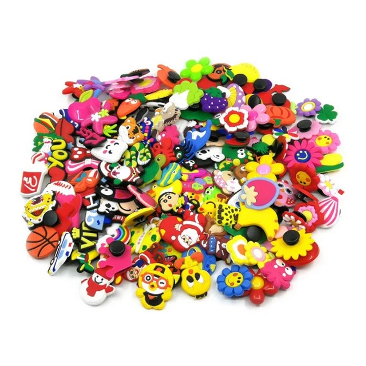 

100Pcs/Bag New Trend Clog Charm Soft PVC Custom Shoes Decoration Shoe Charms for kid Clog Accessory, Random color/design