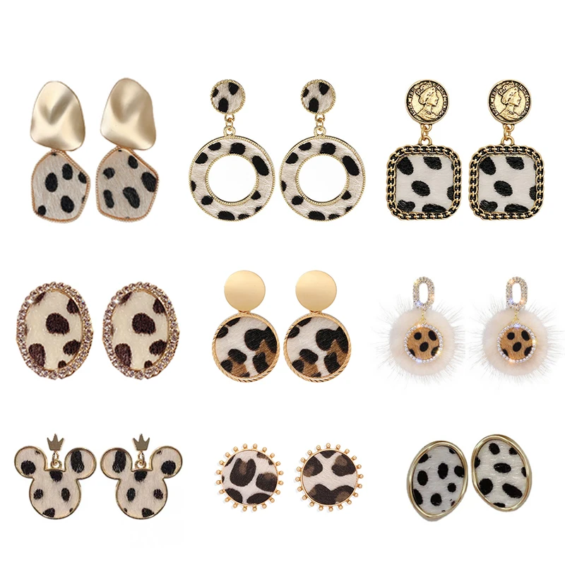 

Zooying New Style Plush Pendant Earring Cute Cow Leopard Print Heart Shaped Hoop Earrings For Women