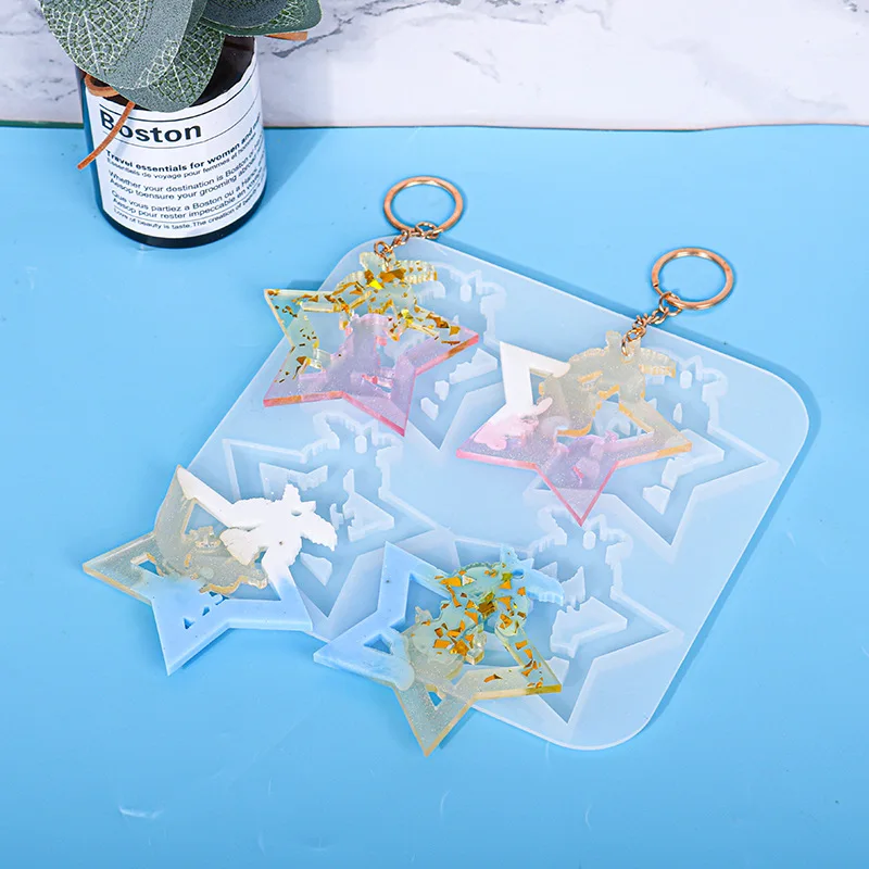

Amazon hot sale christmas star diy keychain silicone moulds earrings necklace pendant jewelry resin molds silicone mold, White
