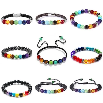 

2021 Fashion Creativity Crystal Bracelet Korean Style Seven Color Rainbow Knitting Bracelet Adjustable Beaded Bracelet, Multi colors